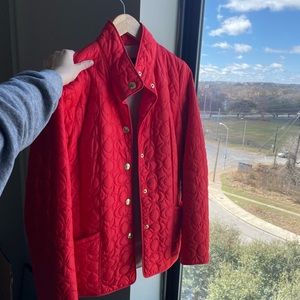 Bright Red Quilted Coach Jacket with Dust Bag. Size Small. EUC.